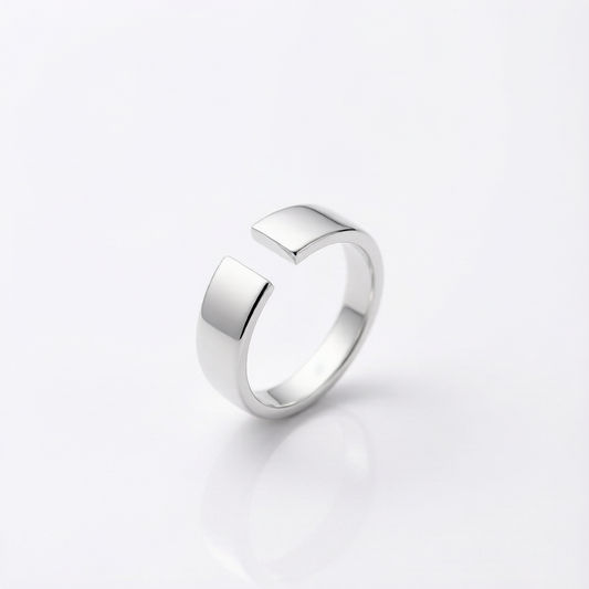 Men Polished Silver Wide Open Cuff Statement Ring