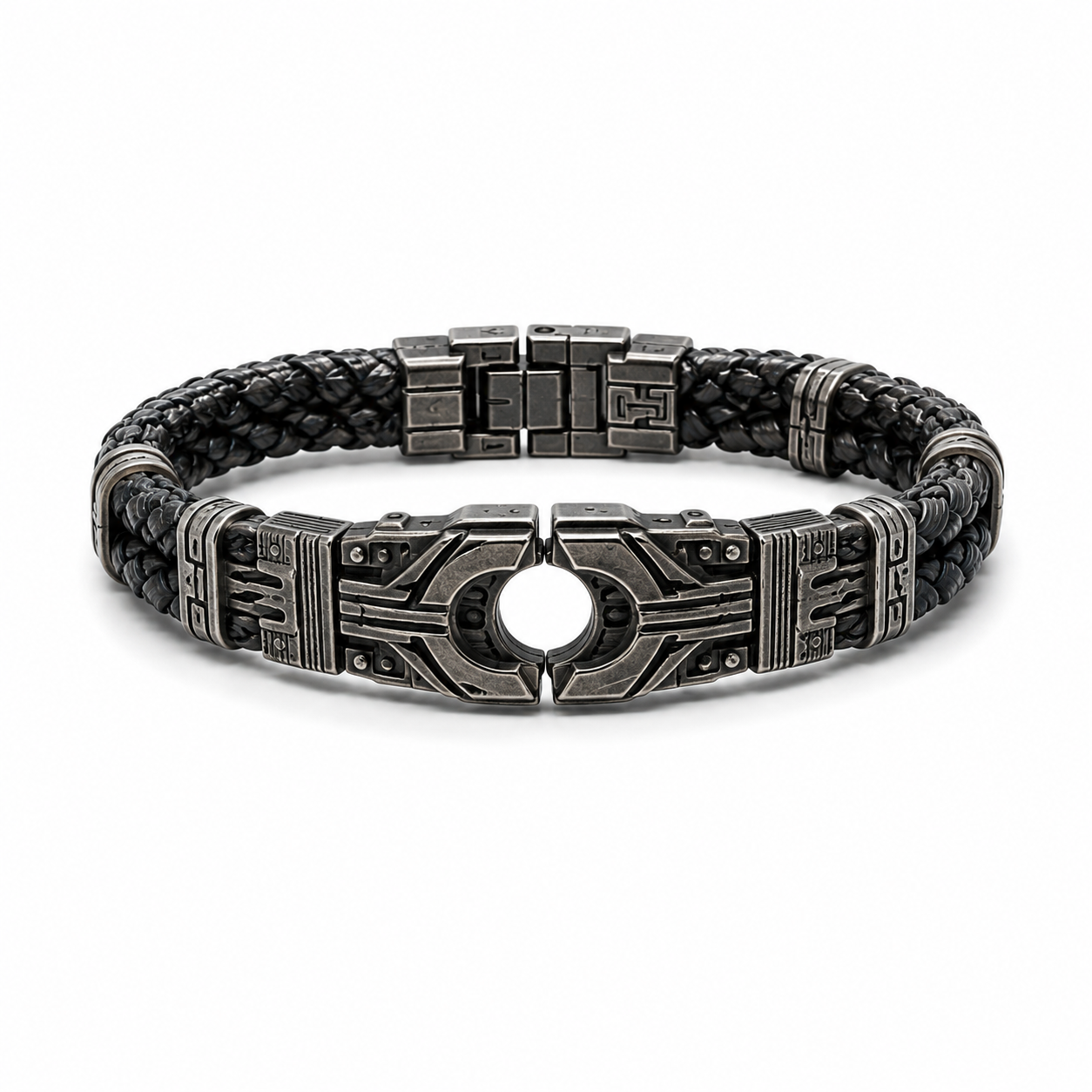 Men Mixed Metal Hexagon Bead Bracelet Two‑Tone Stretch Elastic Wristband