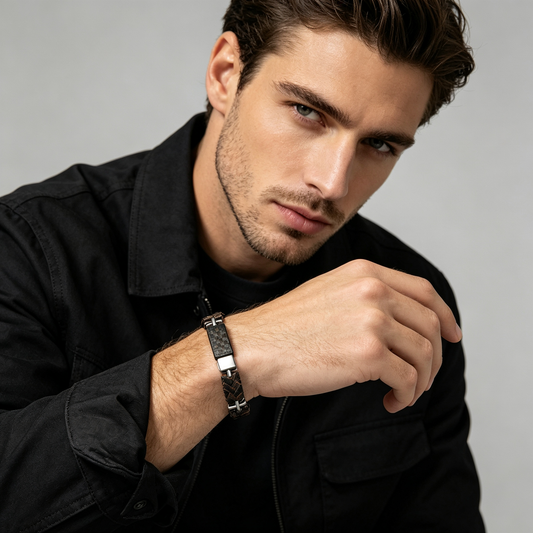 Men Matte Black Curb Chain Bracelet Solid Stainless Steel Thick Wrist Chain