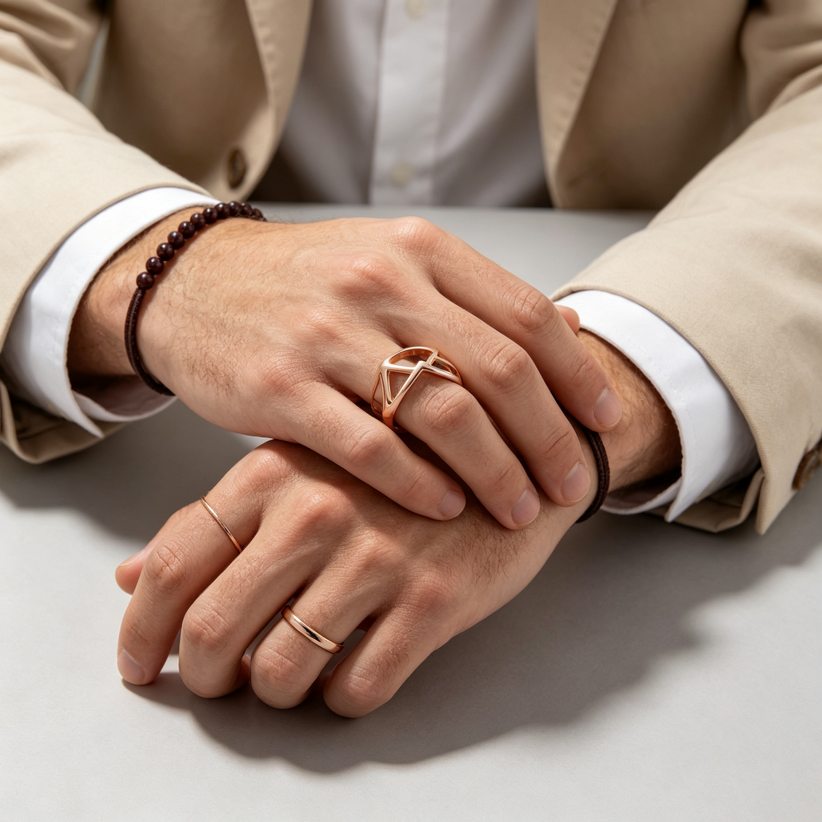 Men Rose Gold Mountain Peak Hollow Cut‑Out Ring