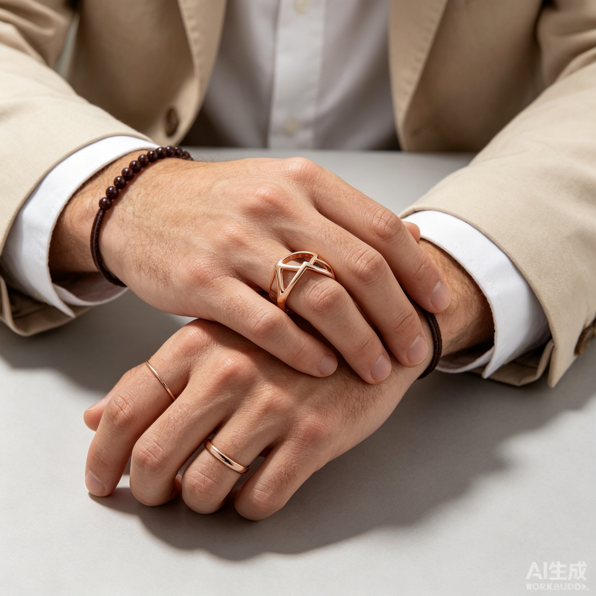 Men Rose Gold Mountain Peak Hollow Cut‑Out Ring