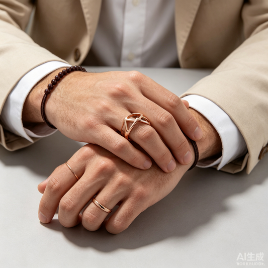 Men Rose Gold Mountain Peak Hollow Cut‑Out Ring