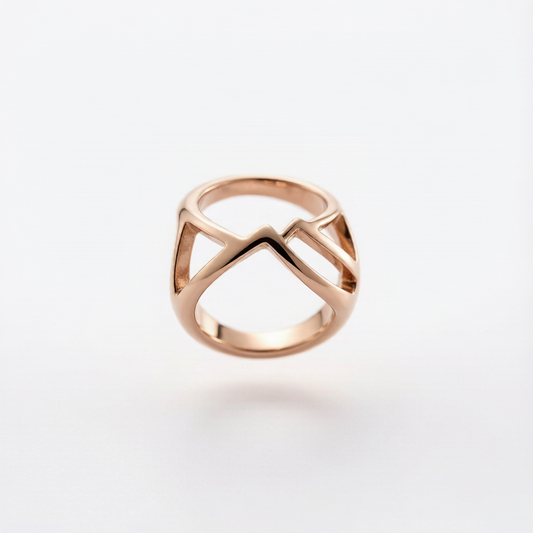Men Rose Gold Mountain Peak Hollow Cut‑Out Ring