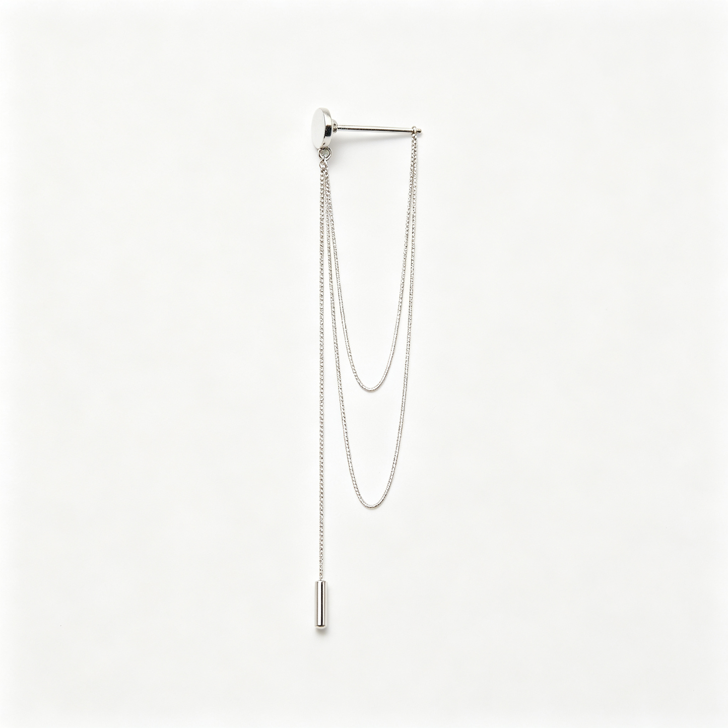 Men Silver Multi‑Layer Chain Tassel Drop Stud Earring Single