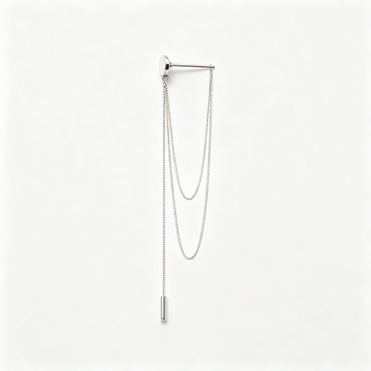 Men Silver Multi‑Layer Chain Tassel Drop Stud Earring Single
