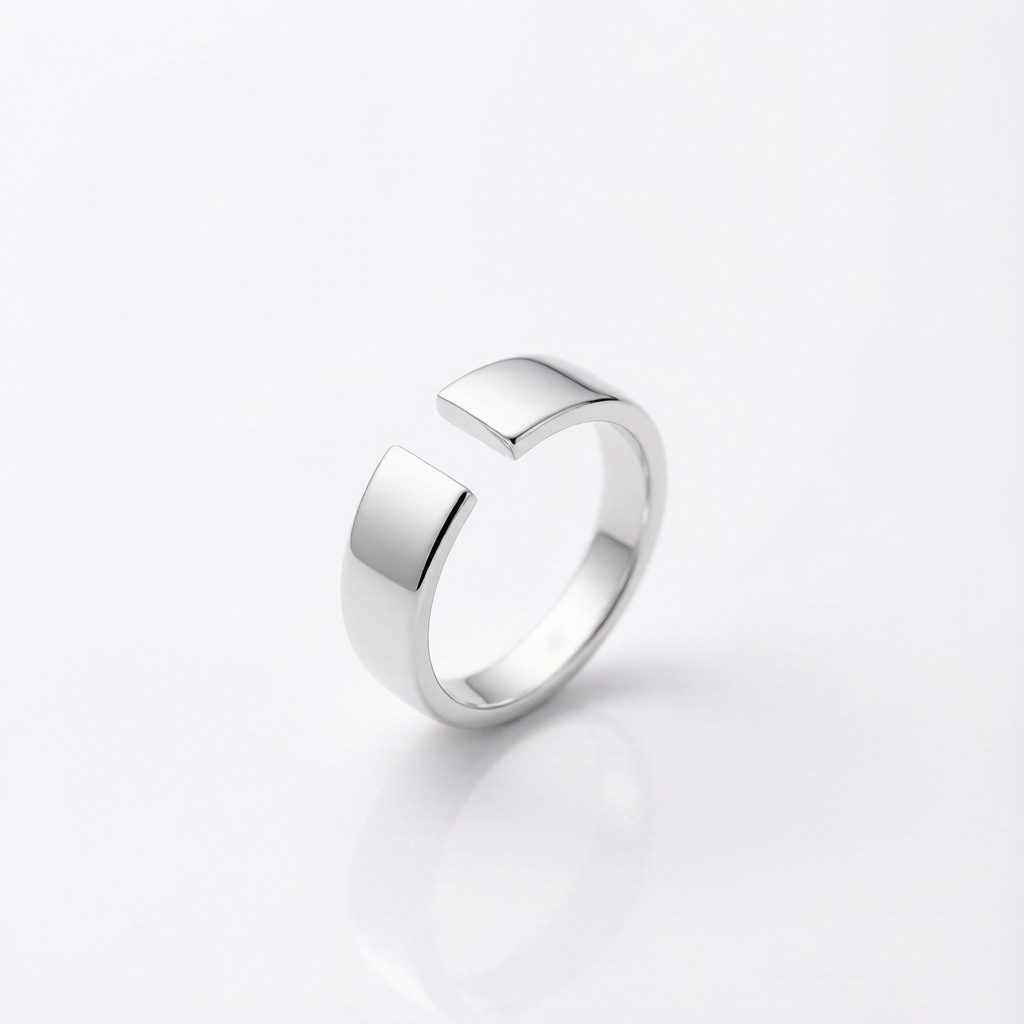 Men Polished Silver Wide Open Cuff Statement Ring