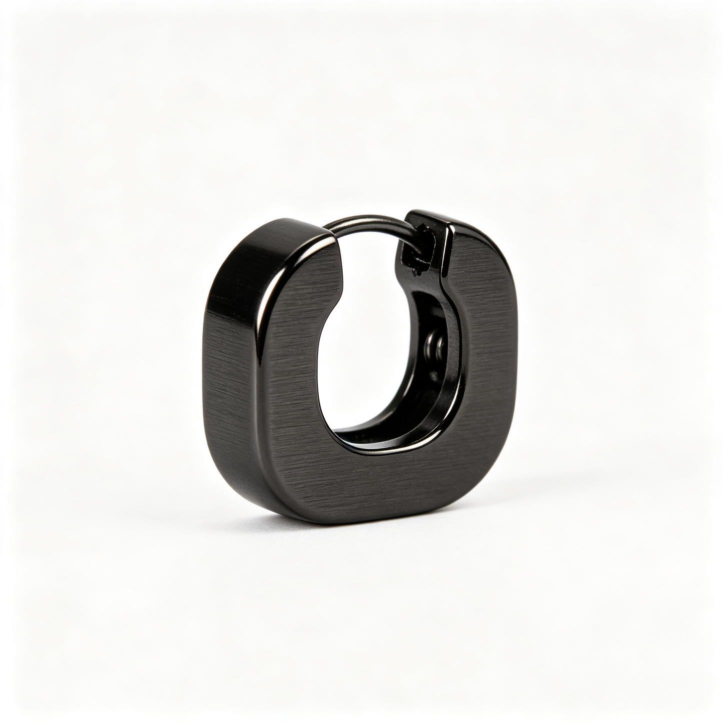Men Matte Black Square U‑Shape Huggie Hoop Earring Single
