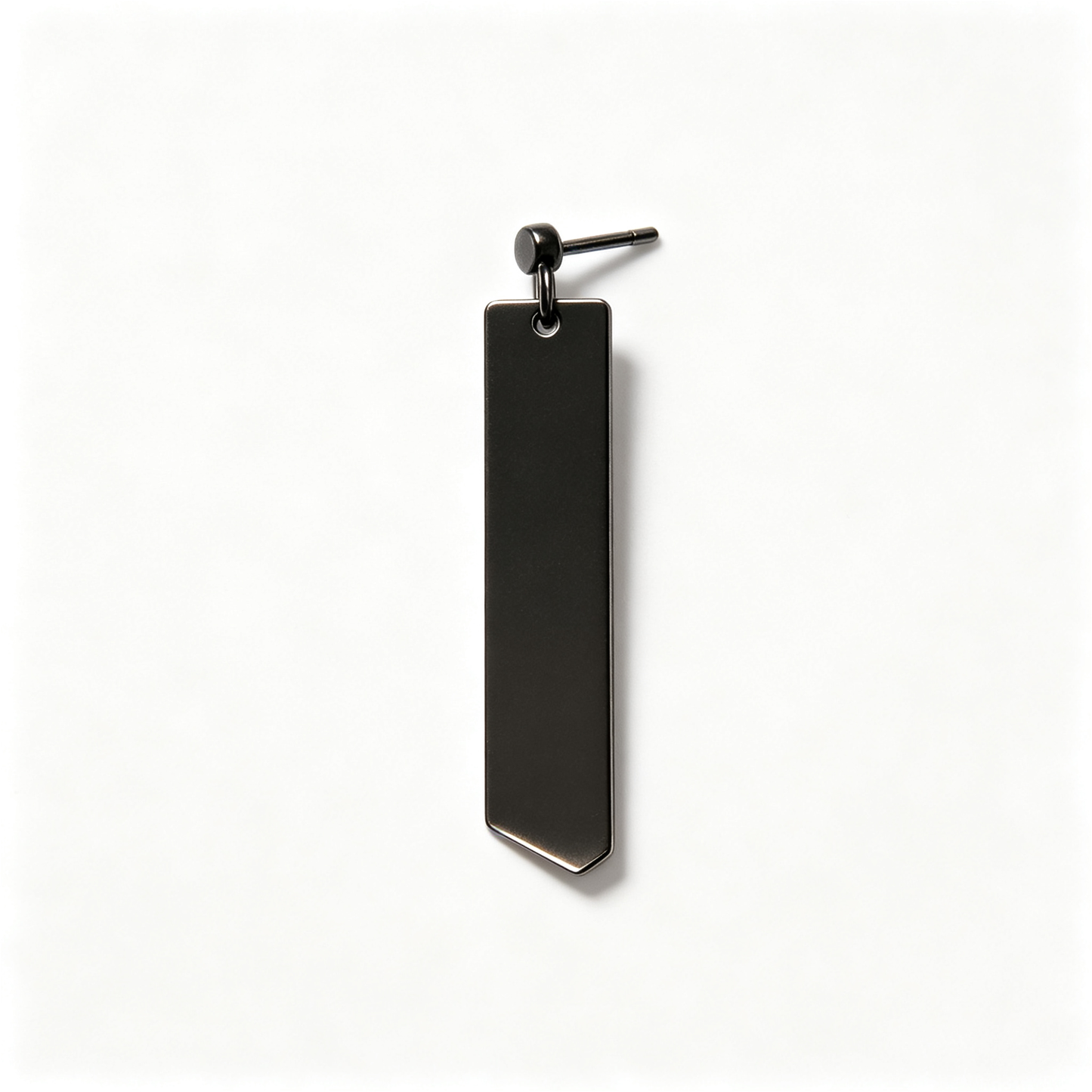 Men Black Matte Long Vertical Bar Dangle Stud Earring Single