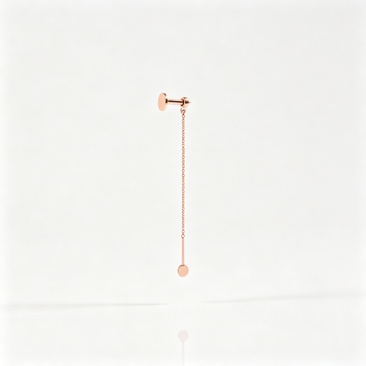 Men Rose Gold Dainty Chain Drop Stud Earring Minimal Long Bar Dangling Single