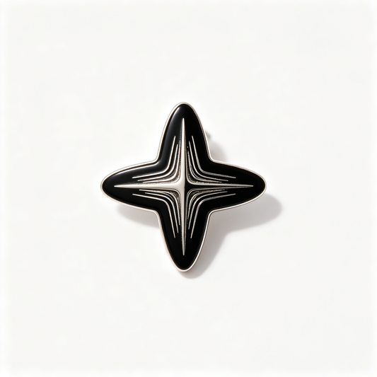 Men Silver Black Enamel Four‑Pointed Star Stud Earring Retro Futuristic Single