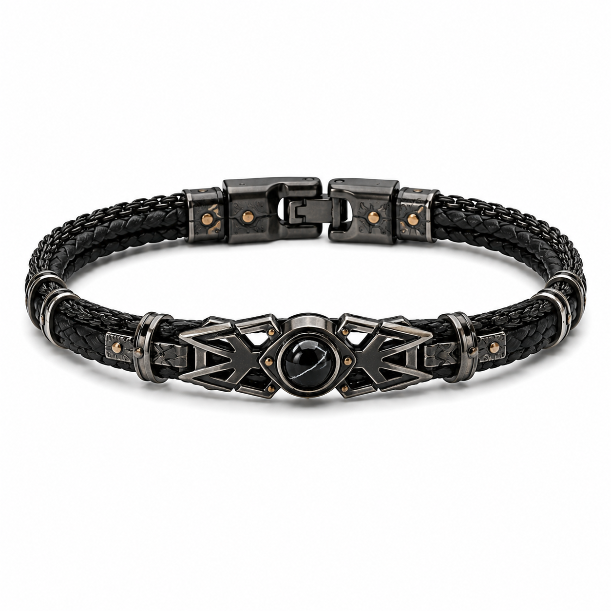 Men Multi‑Stone Hematite Tiger Eye Bead Bracelet Elastic Stretch Wristband